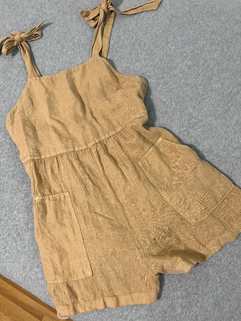 Zara Linen Romper Small Tan Kawaii Beach Summer Coastal